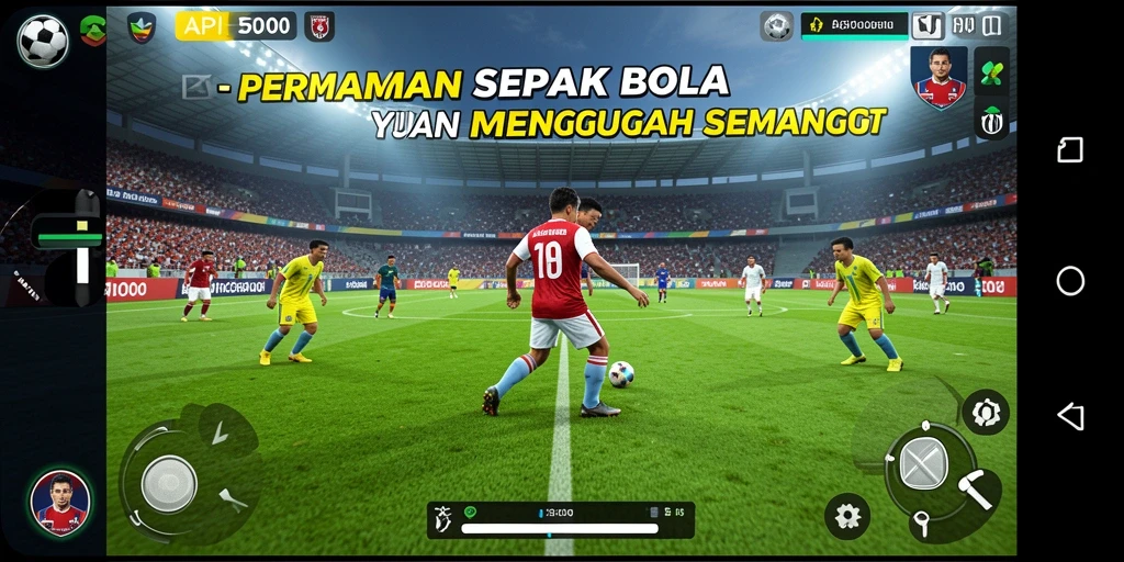 Tampilan gameplay API5000 yang menampilkan aksi seru di lapangan sepak bola.