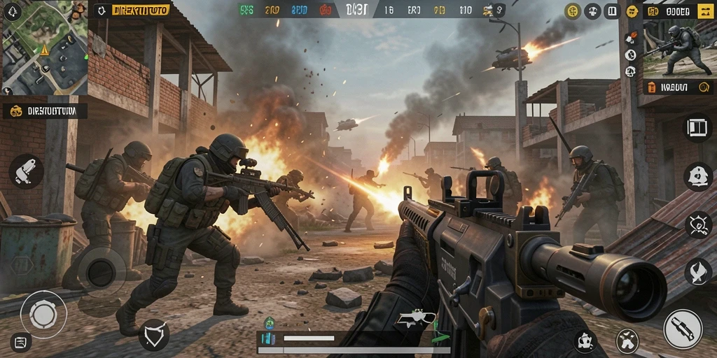 Screenshot gameplay DIREKTURTOTO yang menampilkan aksi tembak-menembak seru.