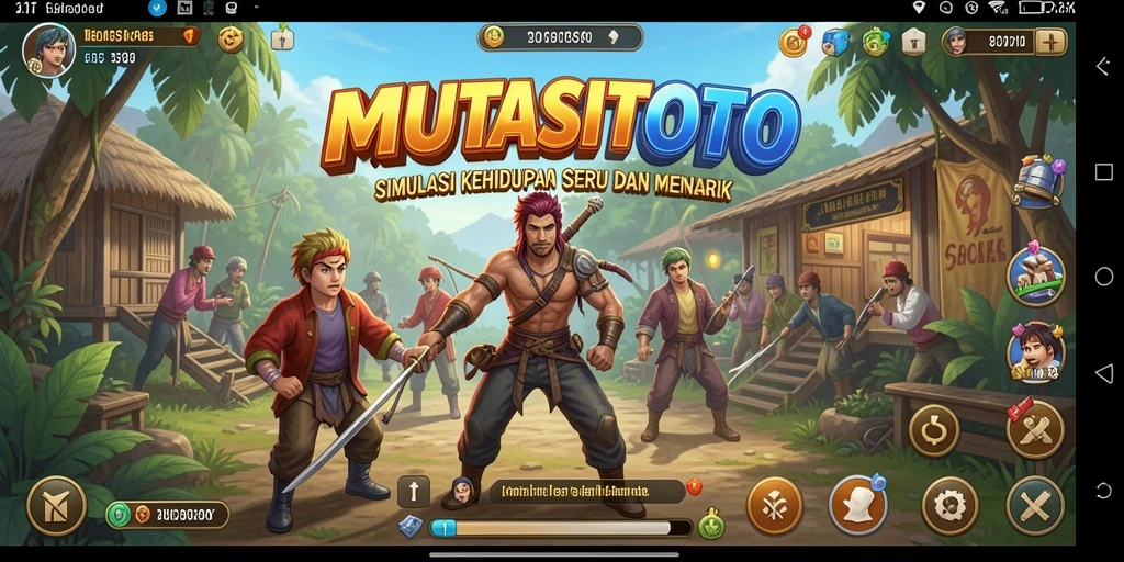 Screenshot gameplay MUTASITOTO menampilkan aktivitas karakter dalam dunia simulasi.